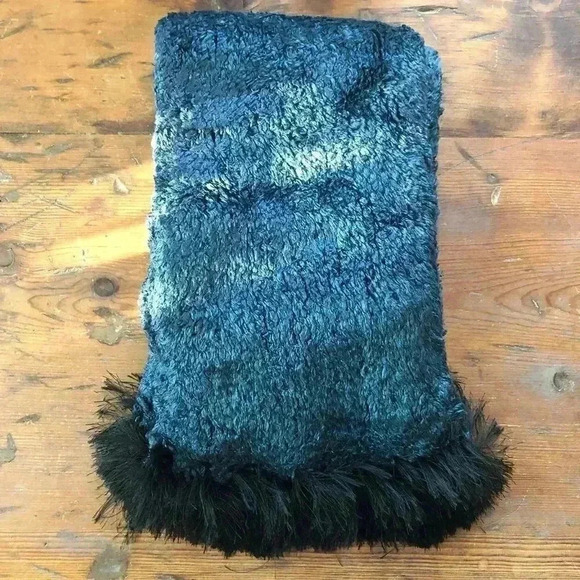 Teal Blue Green Chenille Scarf with Black Fringe NWOT - Picture 1 of 5
